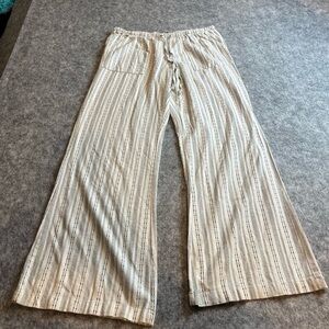Sincerely Jules Beige Striped Wide-Leg Pants linen and rayon